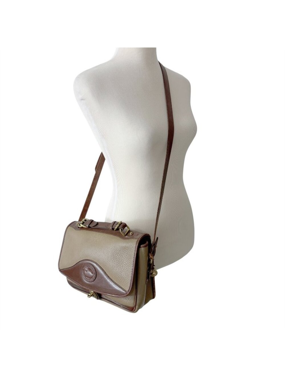 Dooney & Bourke Carrier Shoulder Purse Bag Taupe Leather Vintage 1990s Made USA